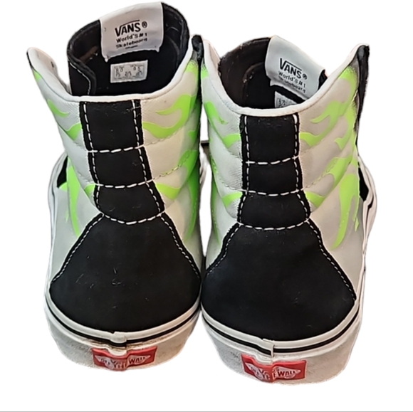 Vans SK8-Hi black suede with neon flames high top sneakers W9.5, M8 - Picture 4 of 12
